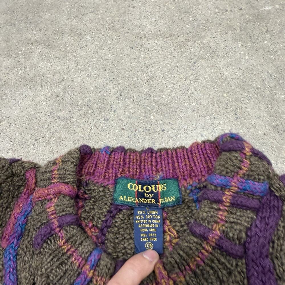 VINTAGE COLOURS ALEXANDER JULIAN 3D KNIT COOGI STYLE LINEN COTTON SWEATER LARGE - Picture 3 of 6